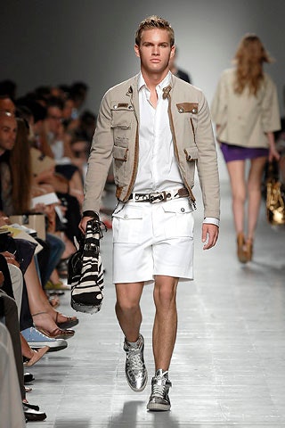 beige jacket white shirt and shorts