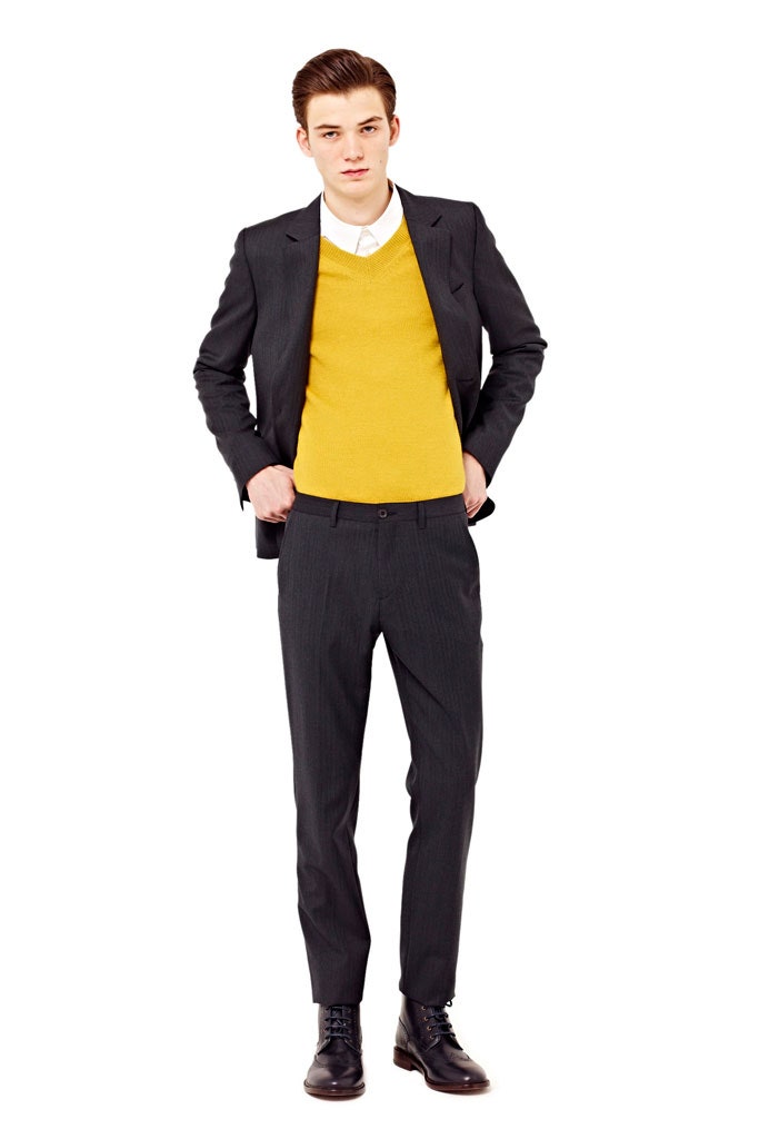 yellow long-sleeve v-neck fitted sweater