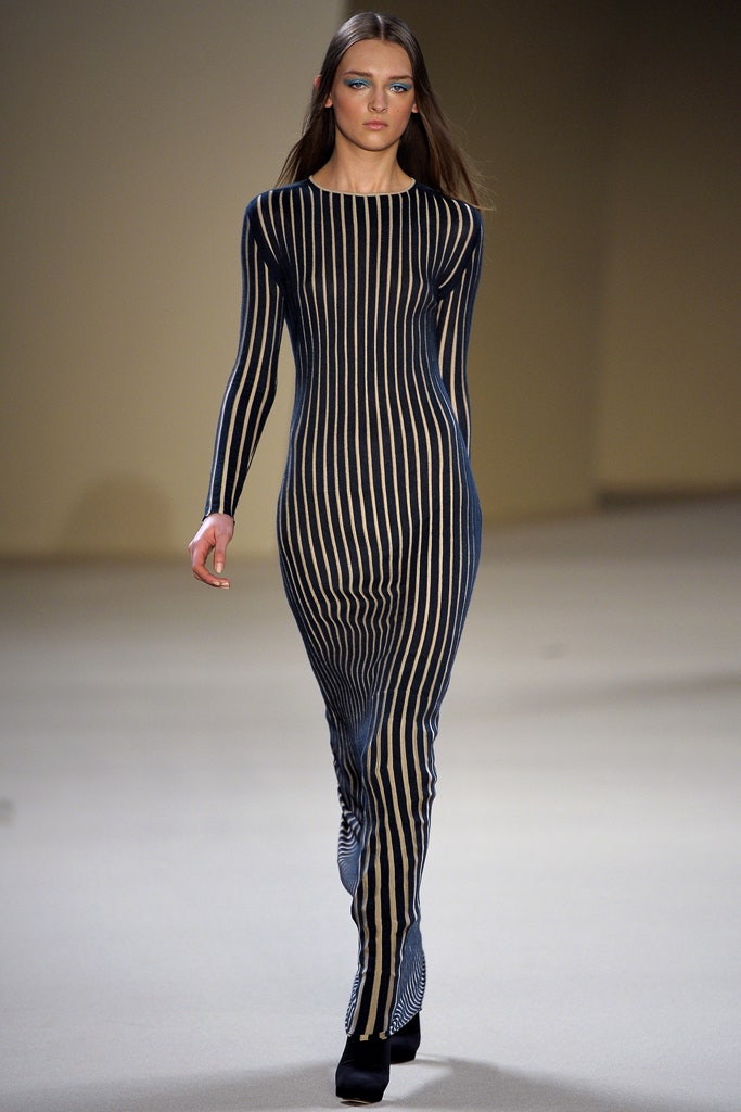 fitted striped knit maxi dress