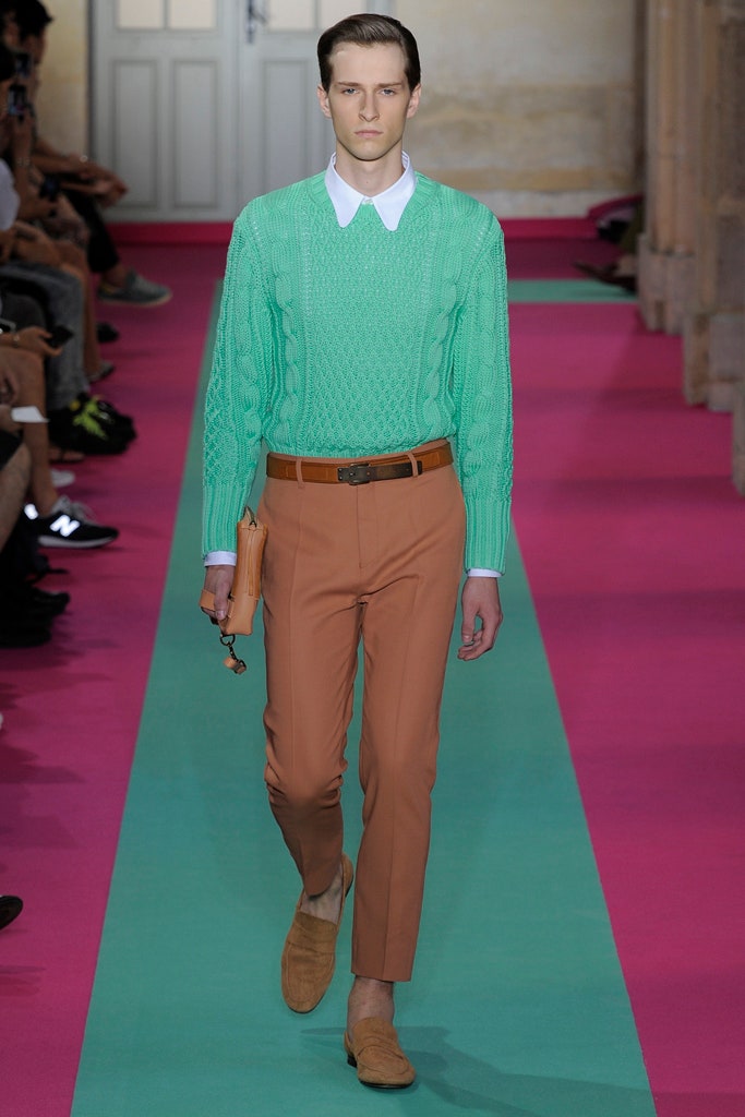 green cotton long-sleeve collared fitted textured sweater