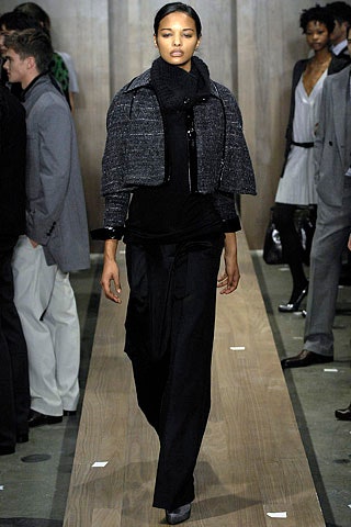 black fitted jacket with relaxed pants