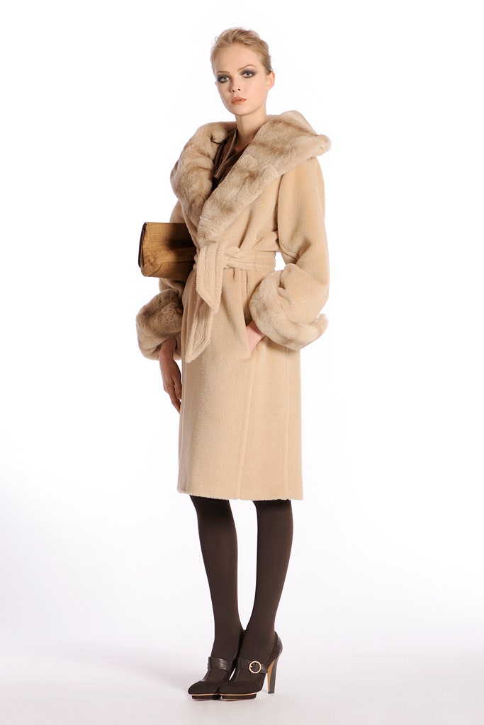 beige wool long-sleeve collared relaxed belted midi coat