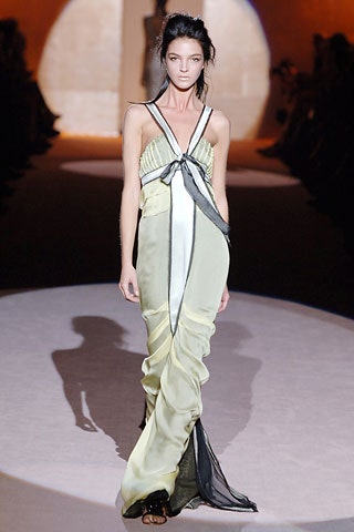 green silk sleeveless gown