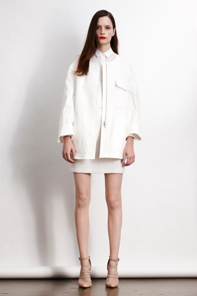 white relaxed jacket with mini dress