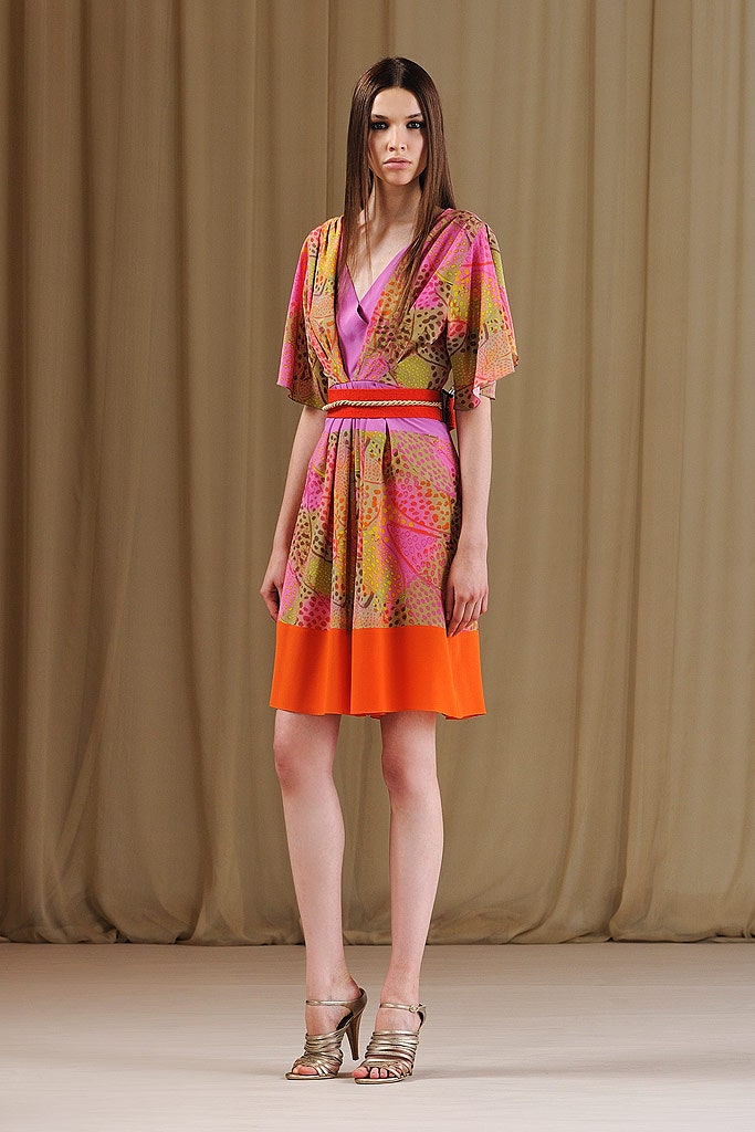 pink and orange silk dress