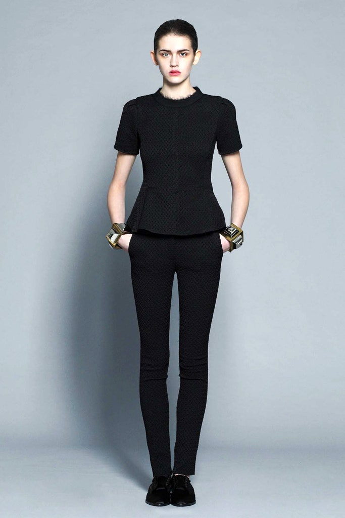 black cotton short-sleeve collared fitted flared top