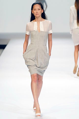gray and white fitted dress