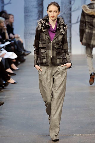 gray wool jacket with purple top