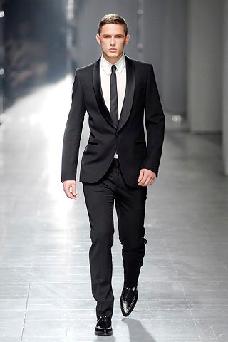 black tailored suit with white shirt