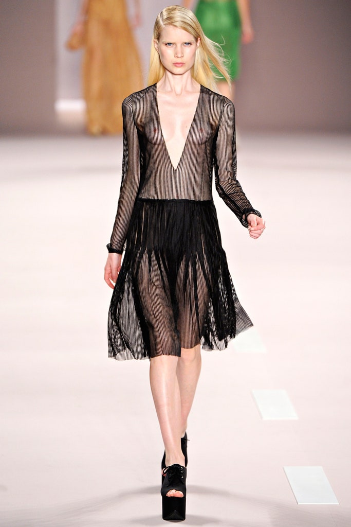 black sheer pleated midi dress