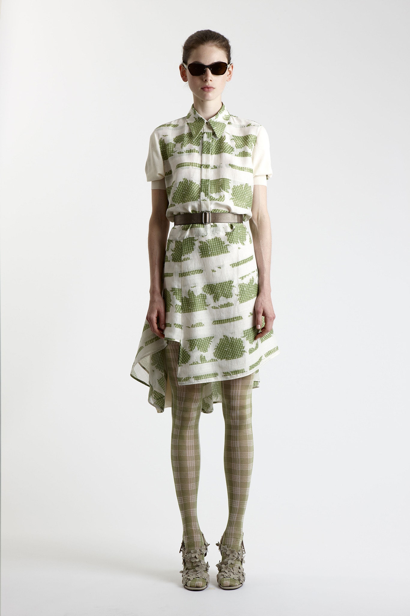 white green printed asymmetric dress