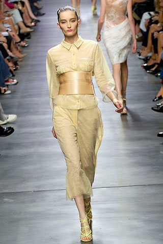 beige sheer top and pants
