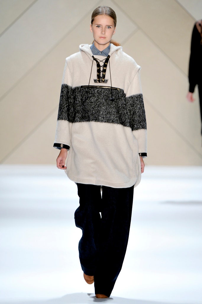 beige and black color-blocked hoodie