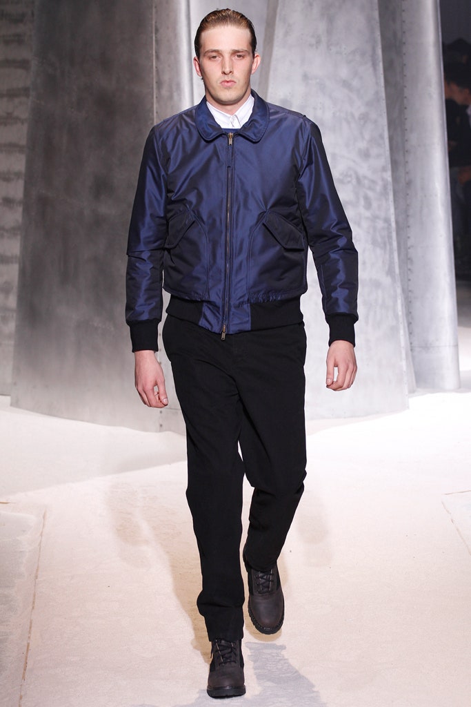 blue silk long-sleeve collared fitted zippered shiny jacket