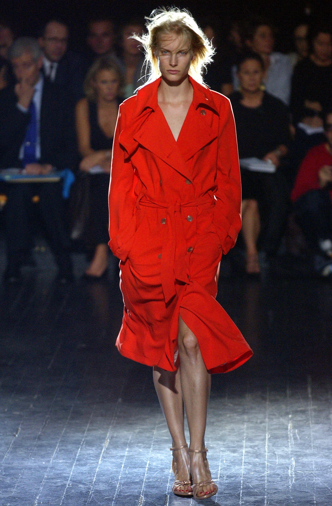 red fitted trench coat