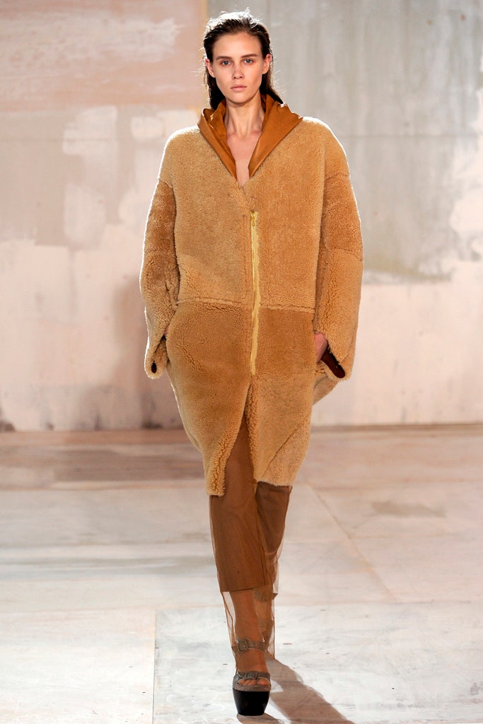 brown faux-fur relaxed coat