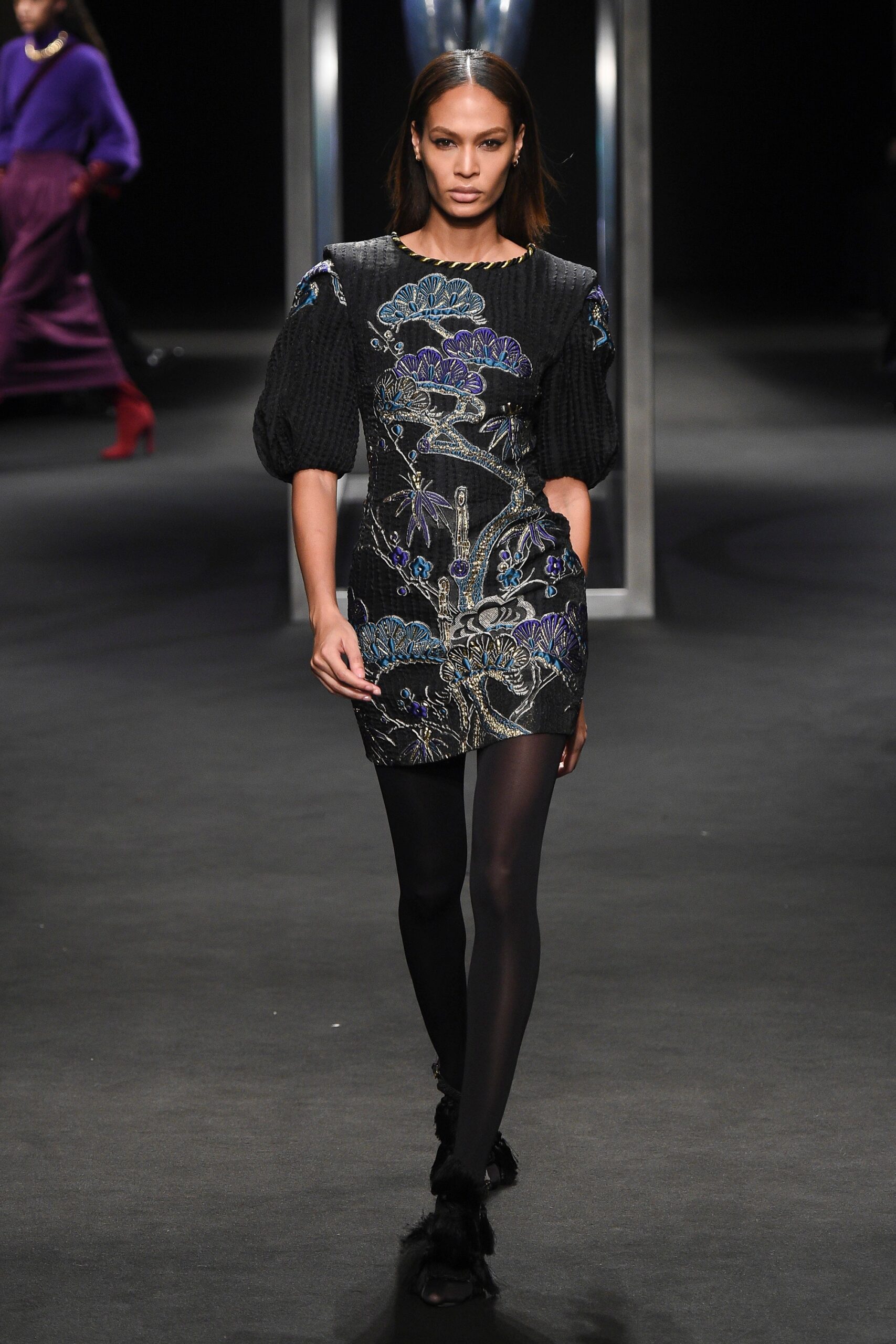 black silk embroidered mini dress