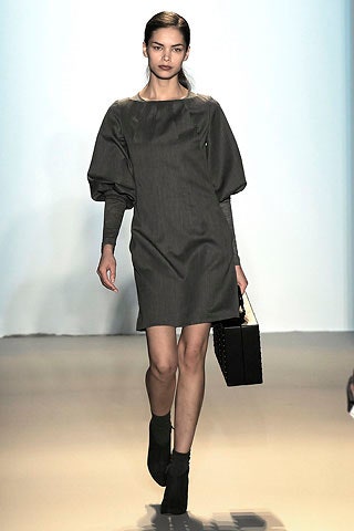 gray fitted long-sleeve dress