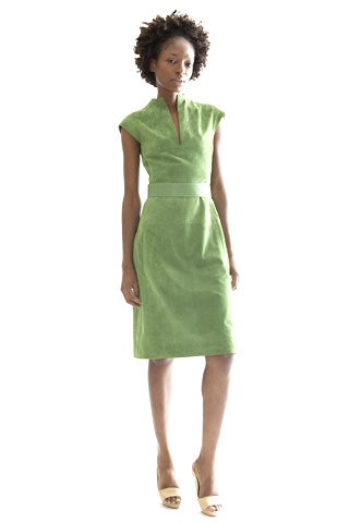 fitted green suede dress