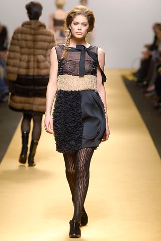 black and beige pleated dress