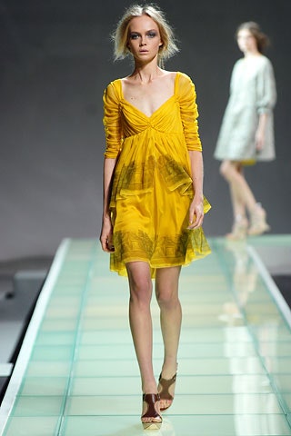 fitted yellow draped dress