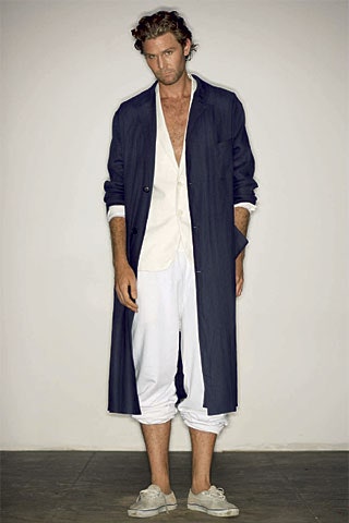 blue cotton long-sleeve collared relaxed buttoned coat