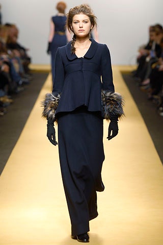 black wool long-sleeve collared fitted flared maxi dress