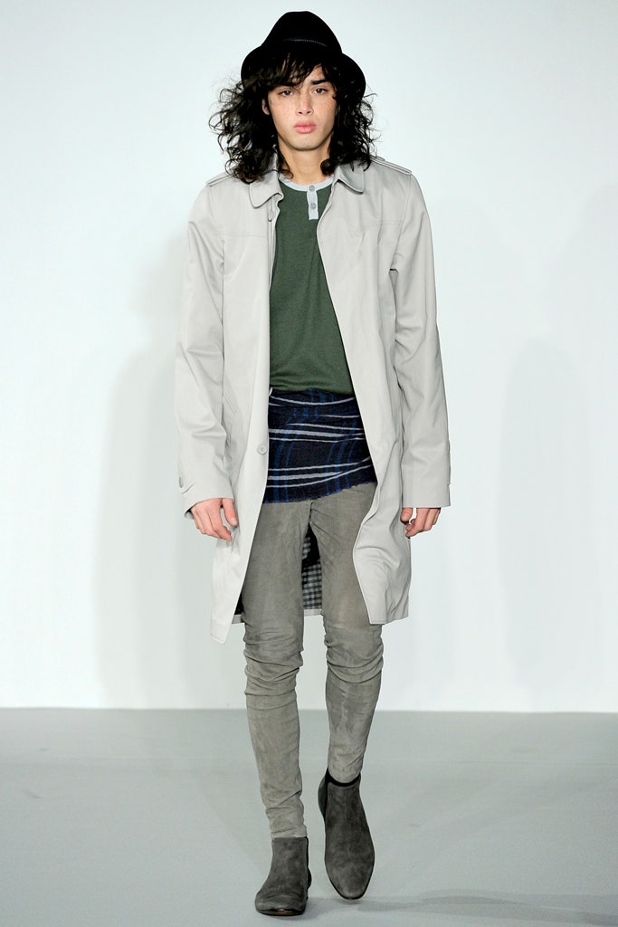 gray relaxed coat with green shirt