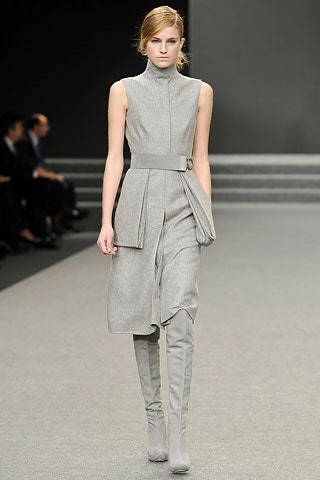 fitted gray wool dress with boots