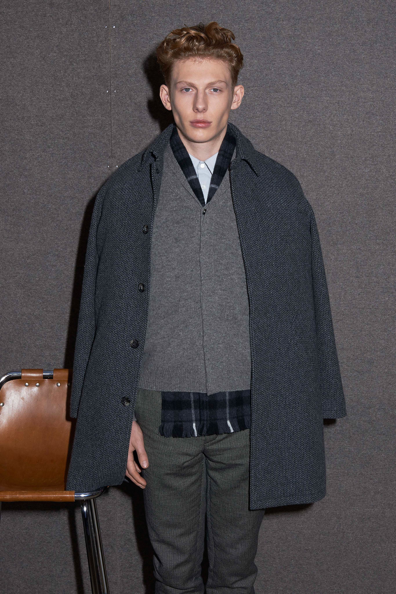 gray wool coat with sweater