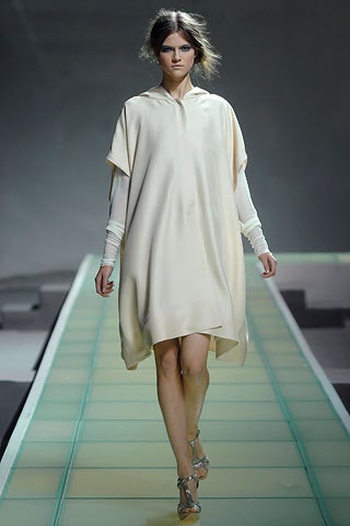 white silk hooded dress