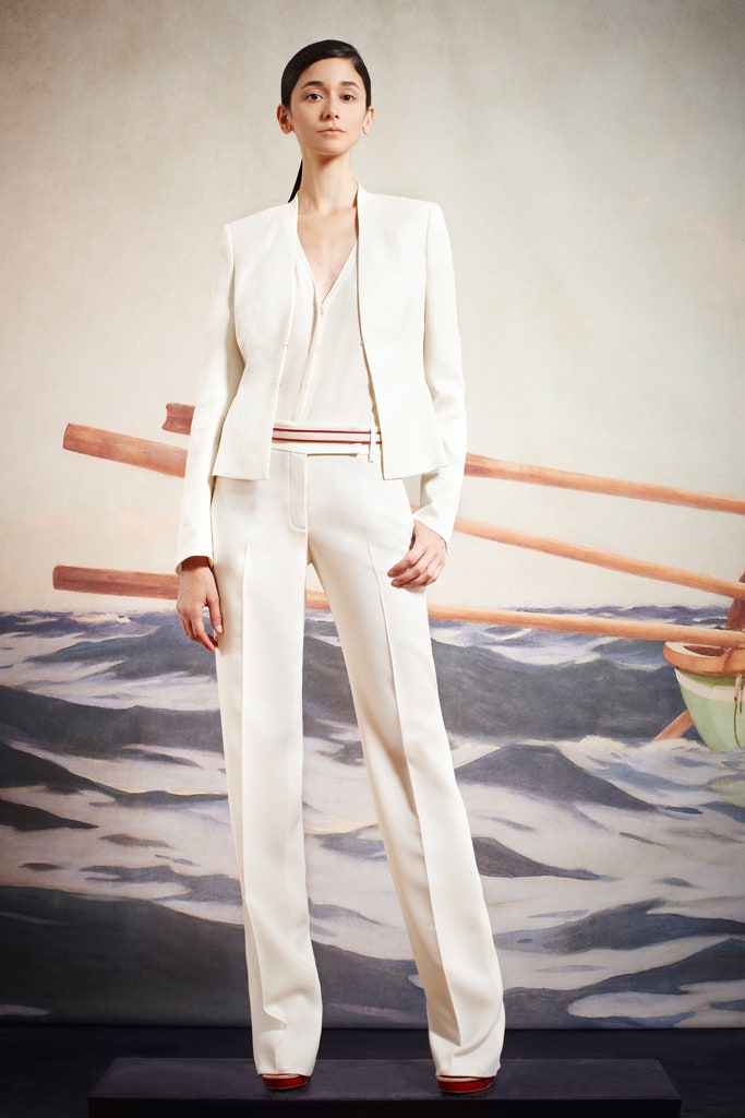 white silk long-sleeve collared tailored buttoned blazer