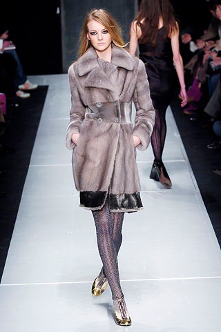 gray fur coat black leather dress