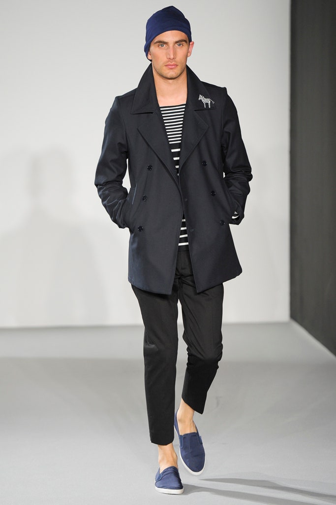 black tailored jacket with striped shirt