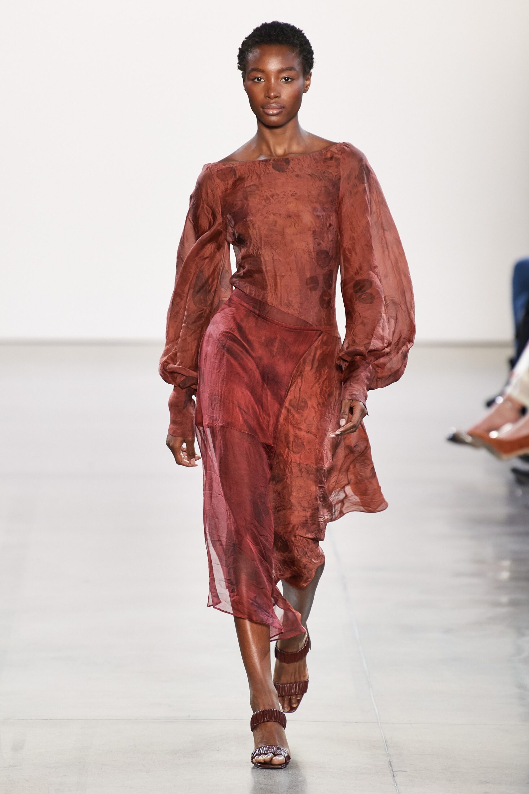 red brown silk midi dress
