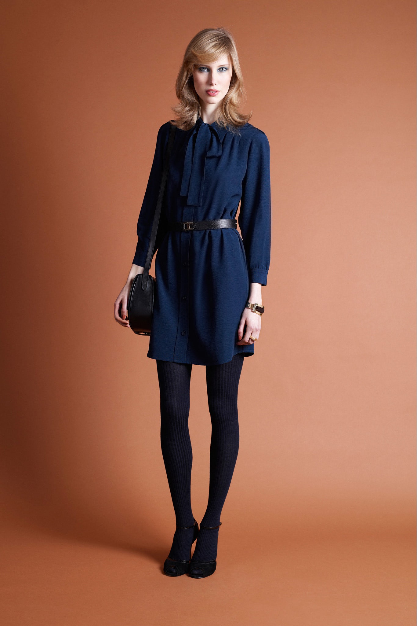 blue fitted shirt-dress