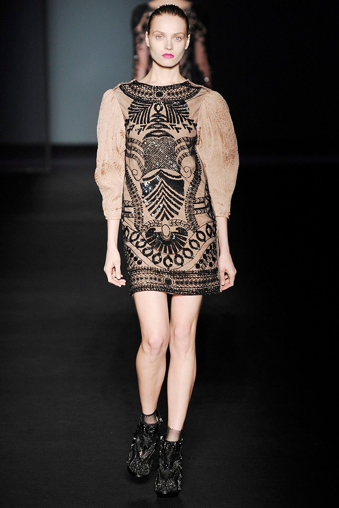 black and beige embroidered mini dress