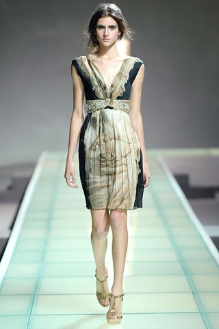 fitted black and beige silk dress