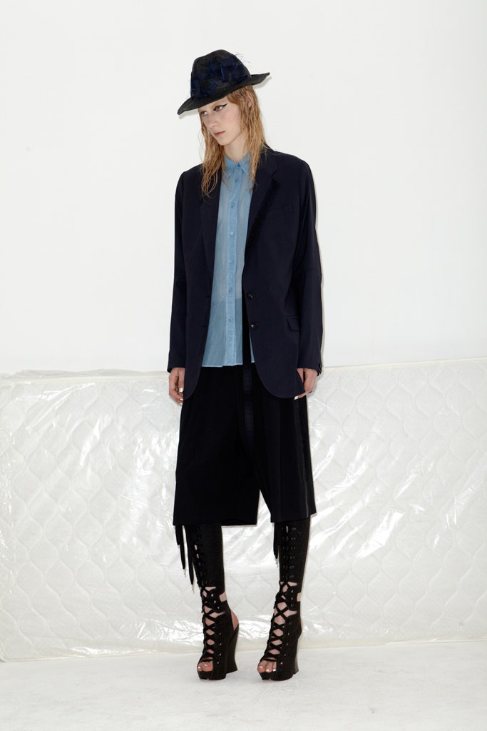 oversized black blazer with blue shirt