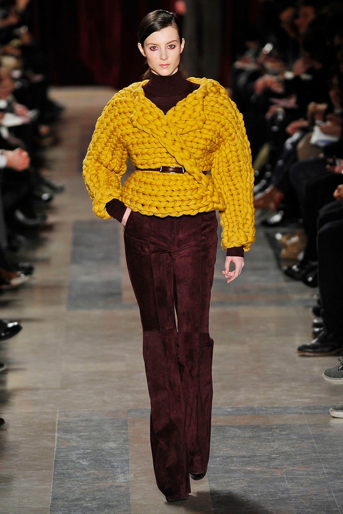 yellow wool long-sleeve v-neck relaxed sweater