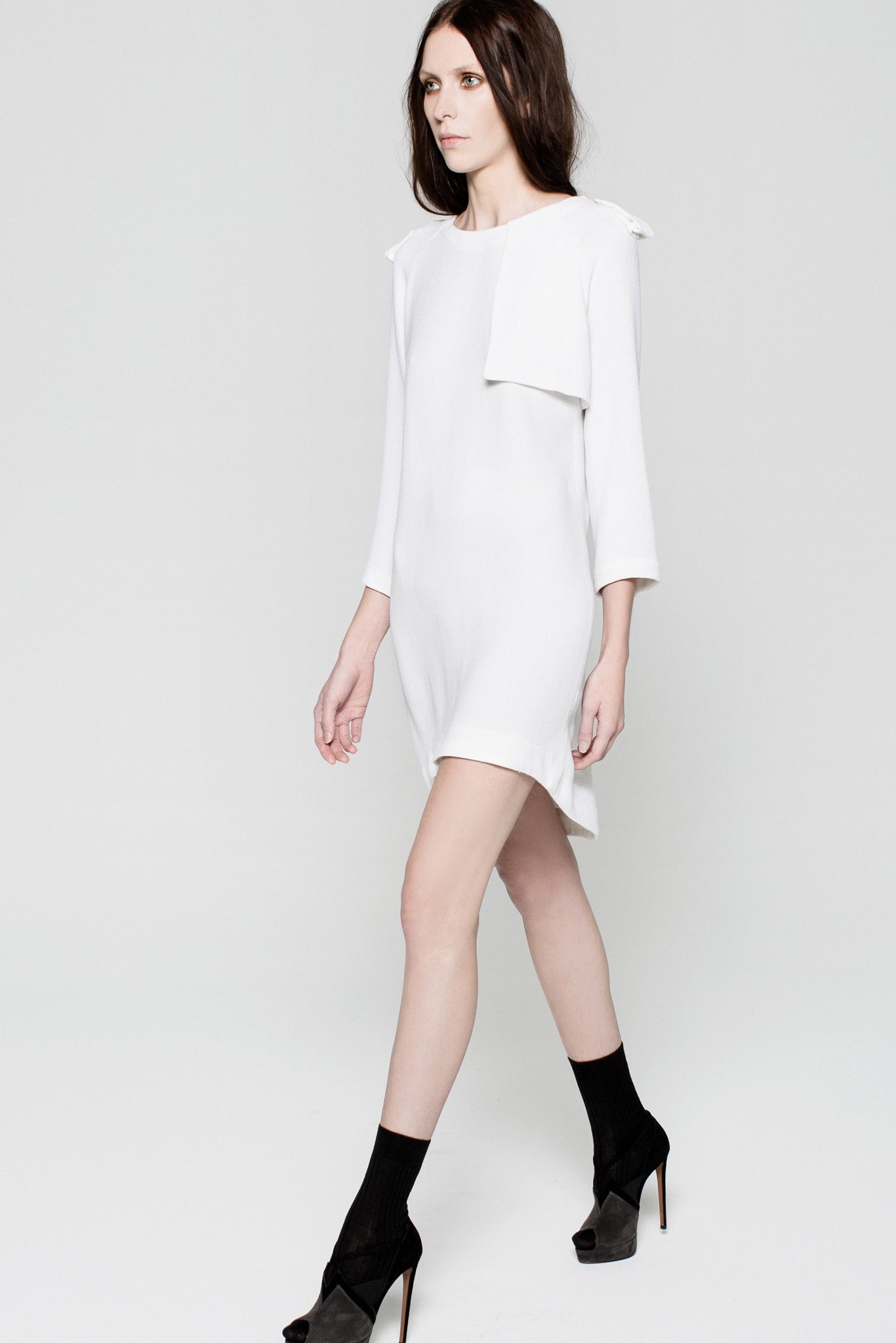 white fitted asymmetric dress