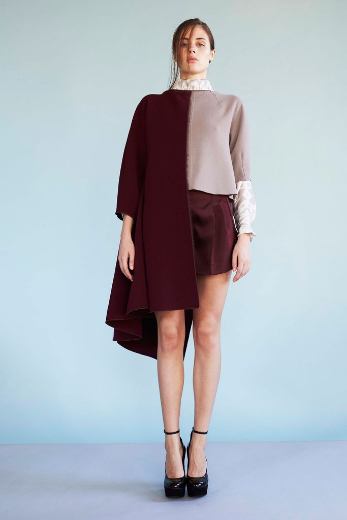 red long-sleeve collared fitted top