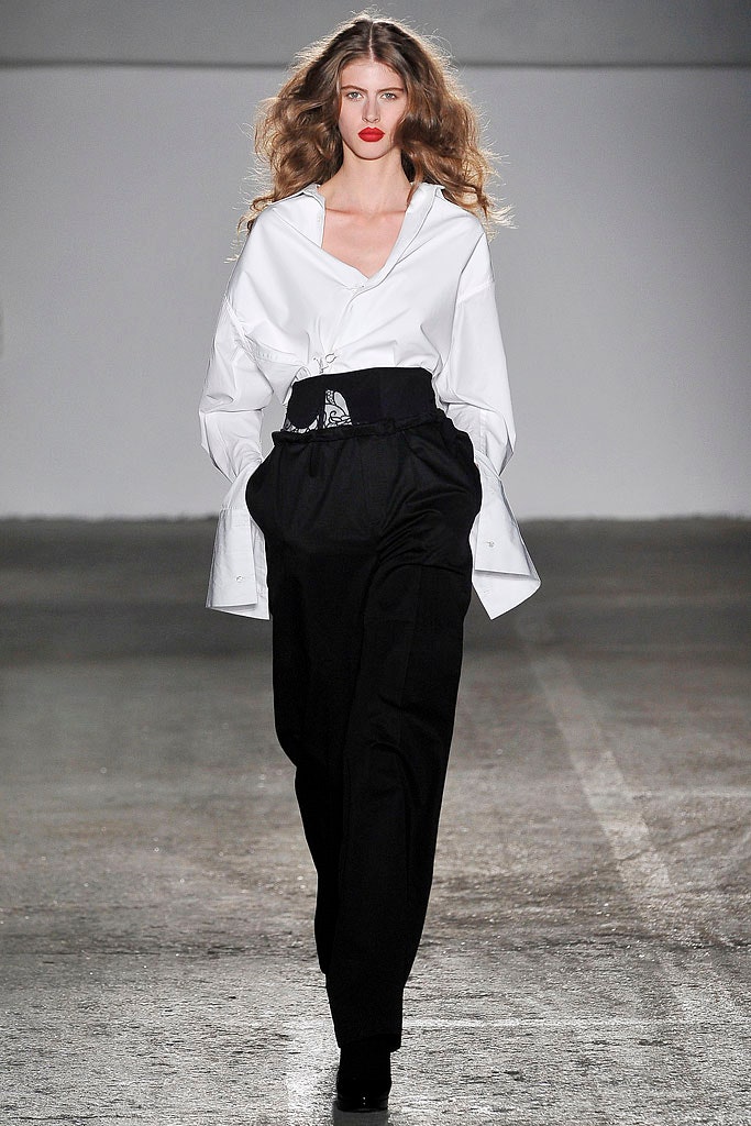 oversized white shirt and black pants