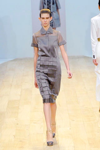 gray silk pleated dress