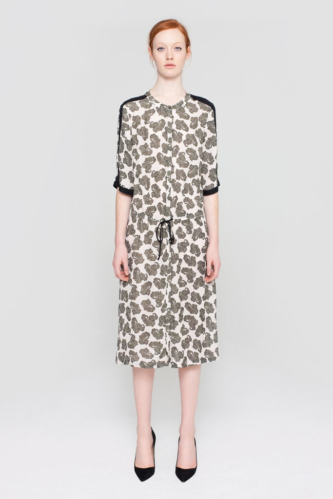 printed white and black shirt-dress