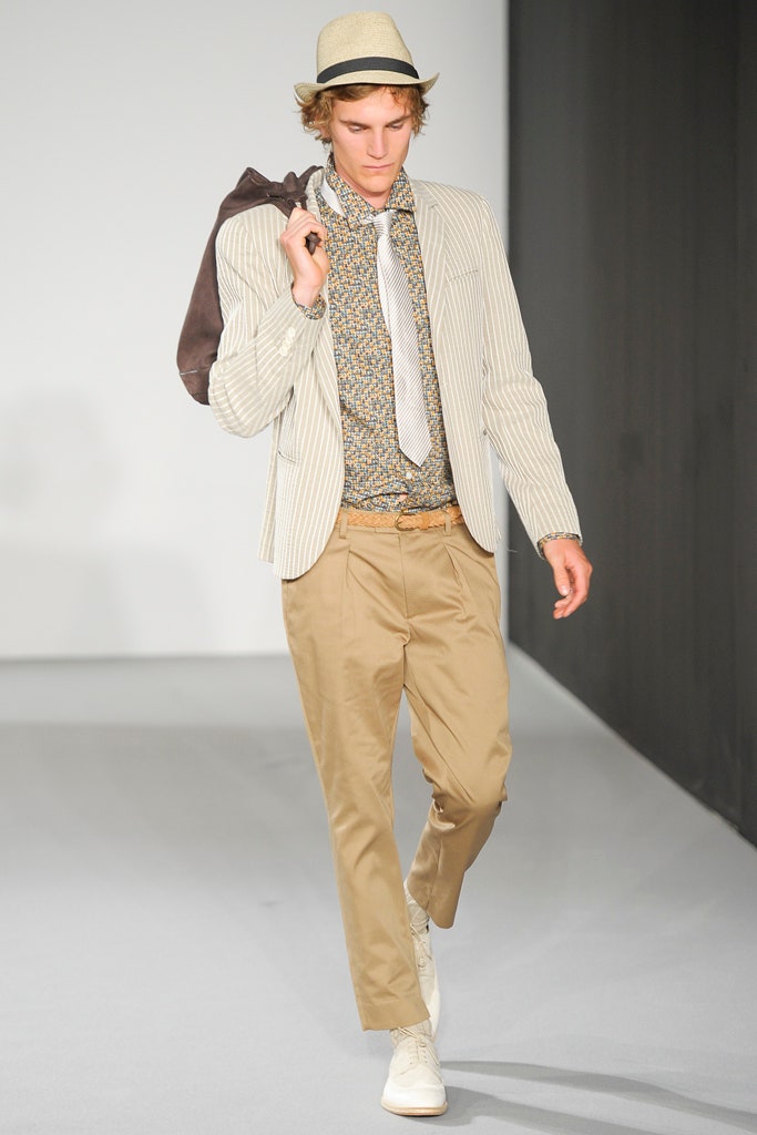 tailored striped blazer with floral shirt