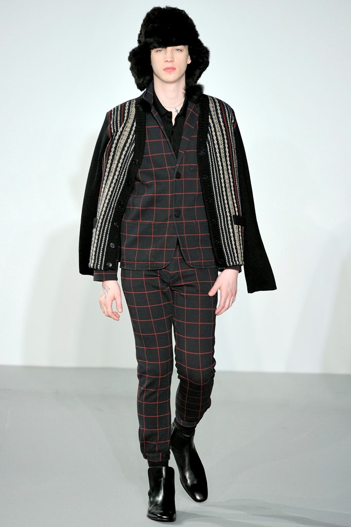 black and red checked suit