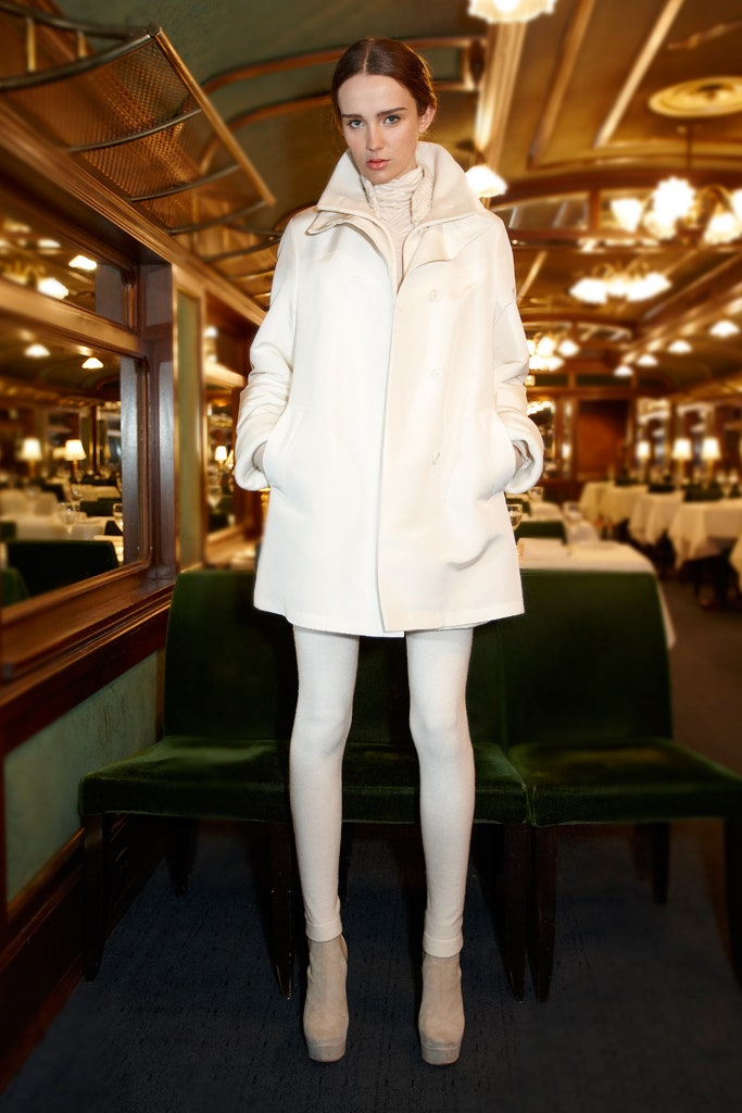 white wool coat with leggings