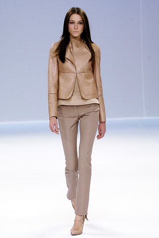 beige leather long-sleeve collared fitted structured jacket