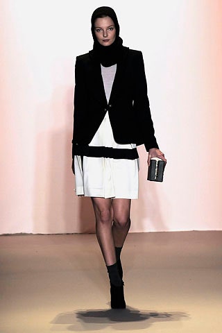 black blazer white pleated dress
